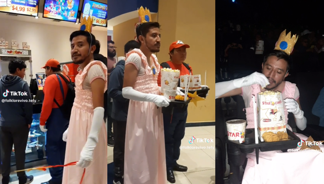 Hombre se disfraza de princesa para ver la película de “Mario Bros” y causa sensación en redes