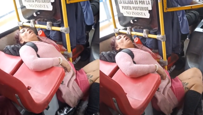Peruana duerme de singular forma en el micro y se vuelve viral: “No me rio, sería yo”