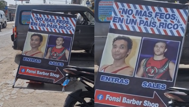 Barbería la rompe en redes con su creativo cartel publicitario: “No más feos en un país rico”