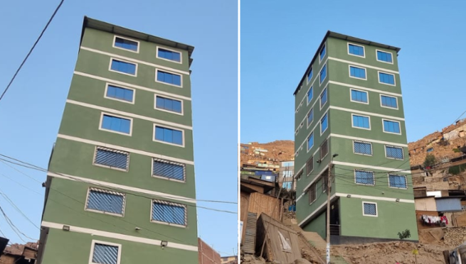 Construyen edificio de 7 pisos en la cima de un cerro de San Juan de Lurigancho