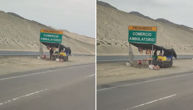 Peruano abrió negocio en plena carretera y al costado de cartel de prohibición: “Frío mi causa”