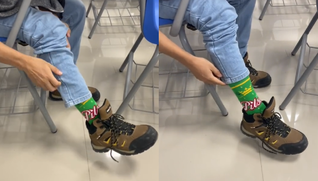 Joven es viral por usar innovadoras medias en clase: “Para que estén frescos los pies”