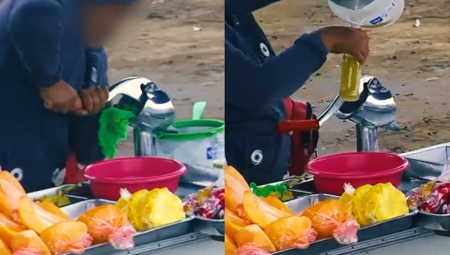 ¿Jugo de trapo? Vendedora de jugo de naranja es criticada por llenar botellas con un trapo mojado