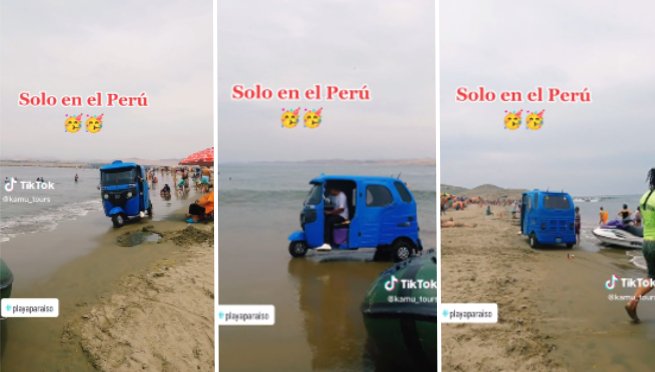 Mototaxi hace 'carrera' hasta la playa y bañistas quedan en shock | VIDEO