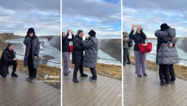 Le pide matrimonio a su novia, pero turista arruina el romántico momento: 