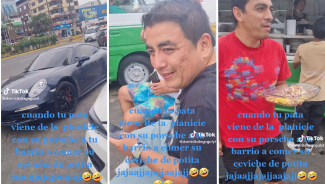 Vuelve a su barrio con lujoso Porsche para comer un ceviche de carretilla: 'Qué humildad' | VIDEO