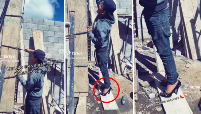 Albañil sorprende por utilizar peculiares zapatos al no tener escalera: 'A eso se le llama estrategia' | VIDEO