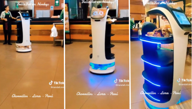 Pollería peruana es sensación por tener robot mesero para atender clientes | VIDEO