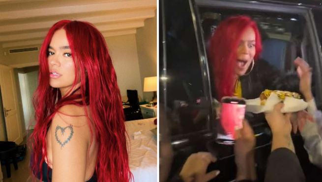 Karol G se llevó el 'hot dog' de una fanática que le pedía una foto | VIDEO