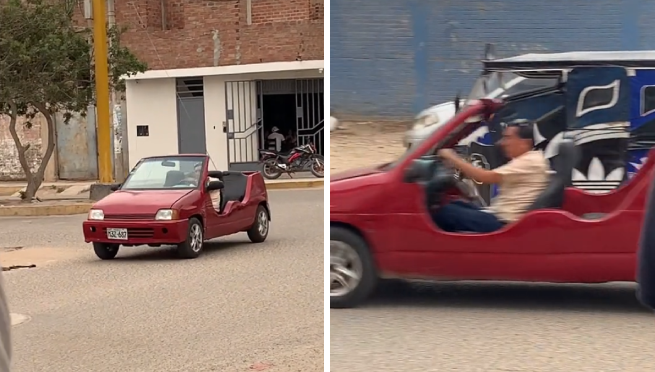 Joven es captado manejando un singular carro rojo en Chiclayo: “Peor es andar a pie”
