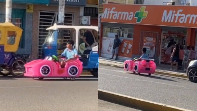 Peruano es captado manejando un carrito de juguete en Piura: “Pero es andar a pie”