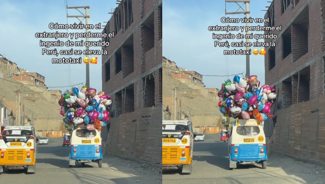 Mototaxi recorre la ciudad con su vehículo lleno de globos: “Solo en Perú”