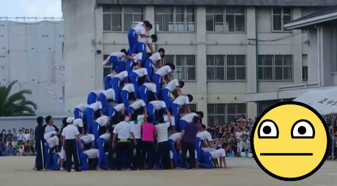 ¡Ouch! Casi logran completar una pirámide humana hasta que… – VIDEO