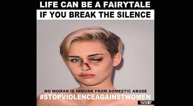 Miley Cyrus y Emma Watson aparecen golpeadas en campaña contra la violencia de género