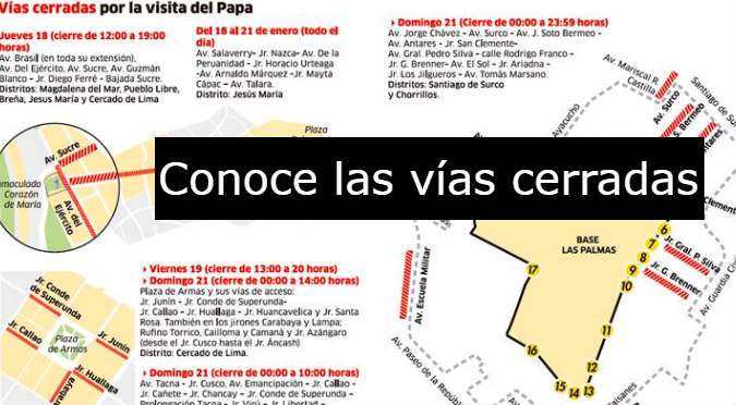 Papa Francisco: Conozca las vías que serán cerradas durante su visita a Perú