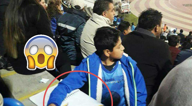 Twitter: Niño se vuelve viral por hacer tarea en el Estadio (FOTOS)