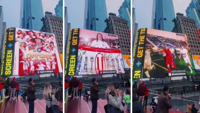 ¡Histórico! Universitario aparece en el Times Square tras dar la vuelta en Matute