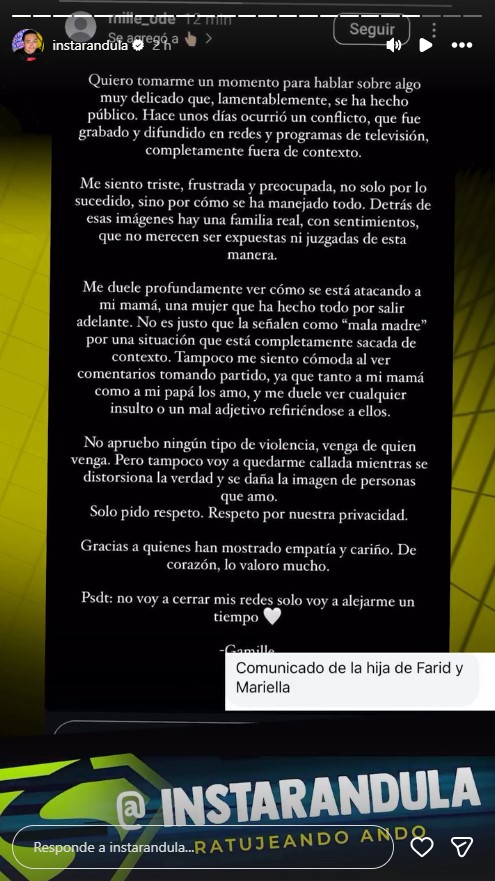 Gamille Ode manda comunicado en medio de escándalo de Farid OdeGamille Ode manda comunicado en medio de escándalo de Farid Ode