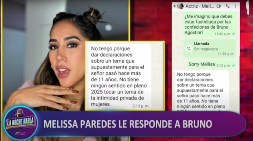 Melissa Paredes responde tras confesiones de Bruno Agostini